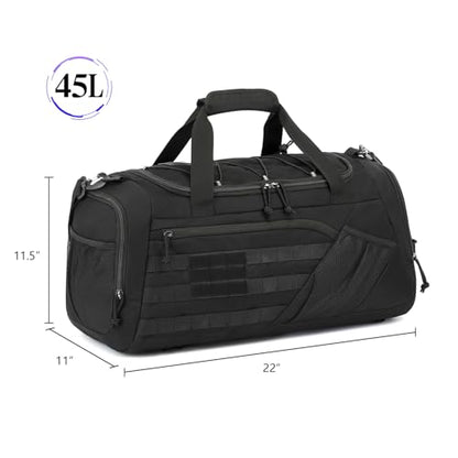 3-in-1 Tactical Gym & Travel Duffle Bag Backpack Men Multi-Functional 45L Military Sports Duffle Bag with Shoe Compartment & Wet Pocket for Workout Weekender Overnight Bag with Molle Webbing, Black - color: Black