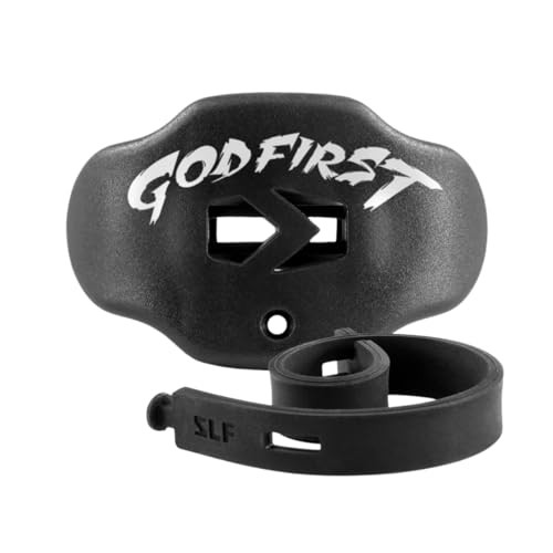 SLEEFS Classic Football Mouthguard with Bold Designs and Removable Strap - color: God First Black