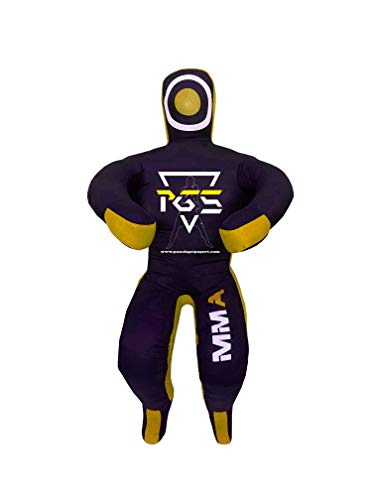 PGS MMA Brazilian JIU Jitsu Wrestling Dummy for Grappling Submission Mixed Martial Arts MMA Training Punching Throwing Boxing Bag Karate Judo Self Defense UNFILLED - color: Black Yellow, size: 5FT (59 Inches)