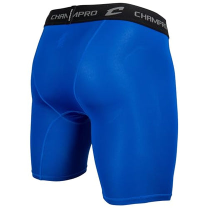CHAMPRO Men's Polyester/Spandex Lightning Compression Shorts - color: Royal, size: X-Large