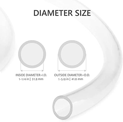 5ft x 1-1/4" ID Clear Vinyl Tubing, Flexible Hybrid PVC Tubing Hose, Lightweight Plastic Tube UV Chemical Resistant Vinyl Hose, BPA Free and Non Toxic - size: ID 1.25 INCH, style: 5 Feet