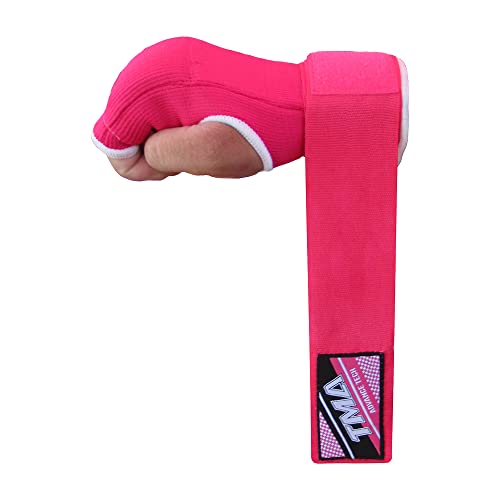 TMA Gel Padded Inner Gloves with Hand Wraps Boxing Gloves, Half Finger Elasticated Bandages, Kickboxing Wraps for Men, Women, Kids MMA, Muay Thai, Kickboxing (Pair) - color: Pink, size: Small-Medium
