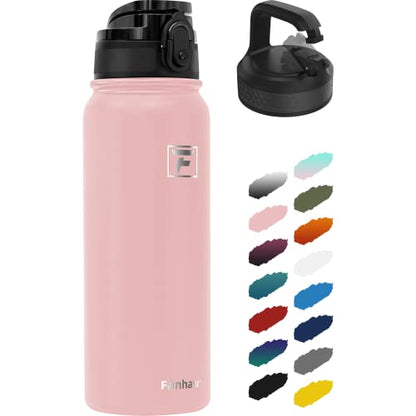 Fanhaw 20 oz Insulated Stainless Steel Water Bottle with Anti-Dust Chug Lid & Carabiner Lid, Leakproof Vacuum Metal Bottle for Kids, Teens & Adults, Back to School Essentials (Pink) - color: Pink, style: 20 Ounces - 2 Lids