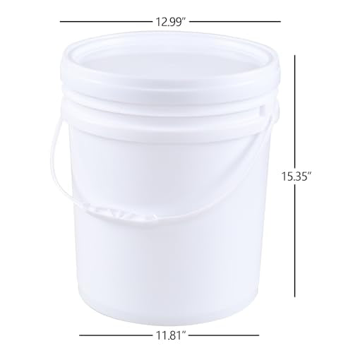7 Gallon Bucket, Heavy Duty Plastic Bucket with Comfortable Handle, White Bucket & Lid, Pack of 4
