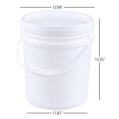 7 Gallon Bucket, Heavy Duty Plastic Bucket with Comfortable Handle, White Bucket & Lid, Pack of 4