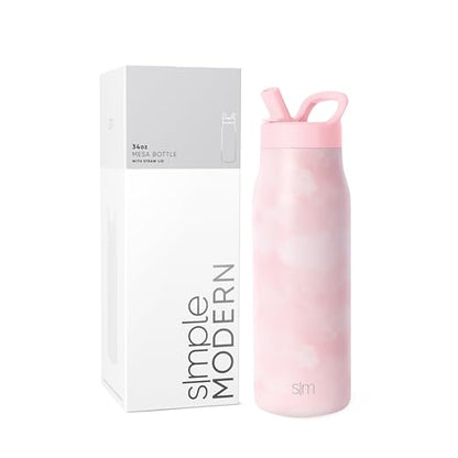 Simple Modern Insulated Water Bottle with Manual Straw | 34oz | Tie Dye - color: Blush Tie Dye, style: 34oz
