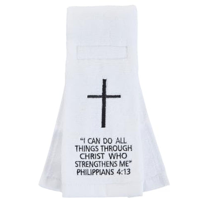 White Football Towel, Cotton Sports Quarterback QB Towels with Hook Loop Closure for Men, Youth, Boys, Adults - color: Philippians 4:13