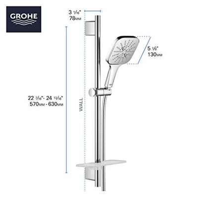 GROHE 26585000 Rainshower SmartActive 24" Shower Slide Bar Kit - 3 Sprays, 1.75 gpm, Starlight Chrome