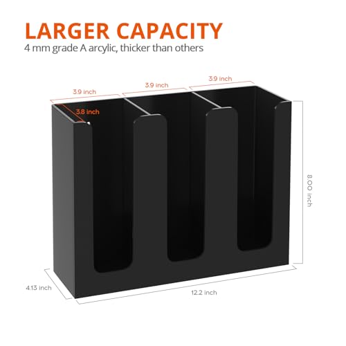 Acrylic Coffee Cup and Lid Storage Organizer Holder, 3 Compartments, Black - color: Black-3 Compartment