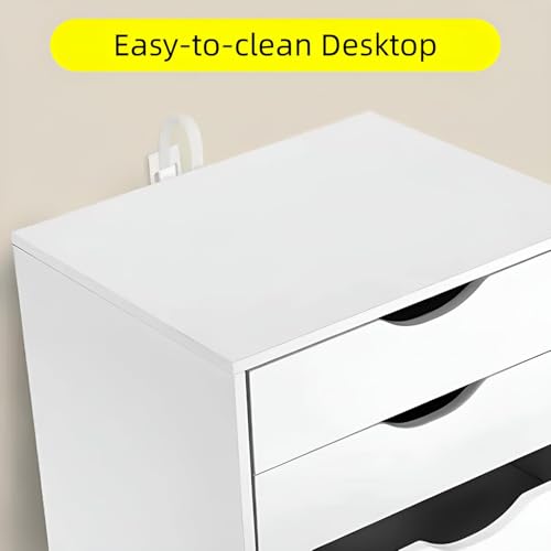 TUSY Mobile File Cabinet, 5-Drawer Storage Cabinet, Vertical Rolling Storage Organizer Chest with Wheels & Anti-Tip Kit, for Home Office, Craft Room, Bedroom, White