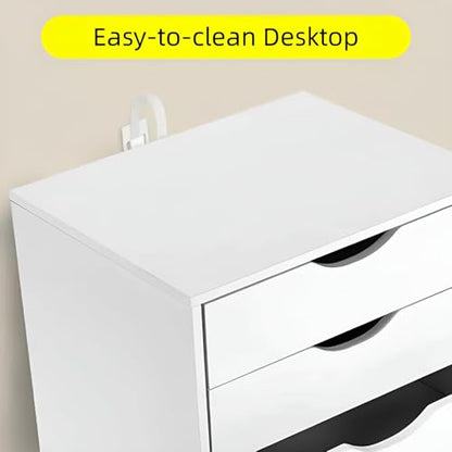 TUSY Mobile File Cabinet, 5-Drawer Storage Cabinet, Vertical Rolling Storage Organizer Chest with Wheels & Anti-Tip Kit, for Home Office, Craft Room, Bedroom, White
