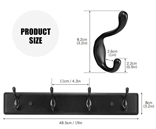 Badiano Heavy Duty Wooden Coat Rack, Wall-Mounted Organizer, 19 Inch, Black - color: Black, size: 4 Hooks