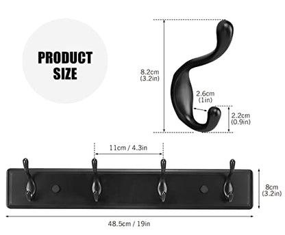 Badiano Heavy Duty Wooden Coat Rack, Wall-Mounted Organizer, 19 Inch, Black - color: Black, size: 4 Hooks