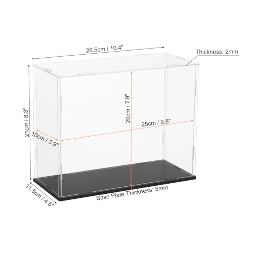 uxcell Acrylic Clear Display Case for Collectibles Self-Assemble Display Boxes, Black Base Dustproof Countertop Storage Box for Collectibles Action Figures, 9.8 x 3.9 x 7.9 Inch - size: 9.8 x 3.9 x 7.9 Inch