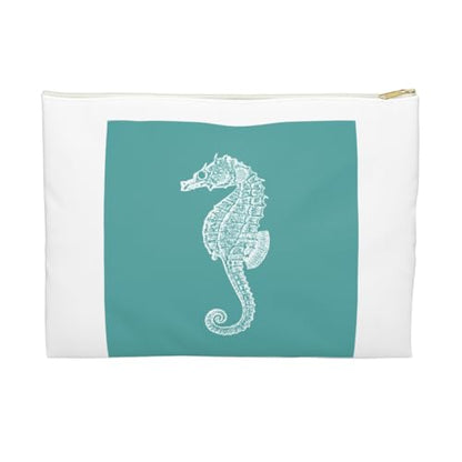 3dRose Teal blue seahorse print Sea Horse Ocean marine beach aquarium aquatic Accessory Pouch Large - size: Large