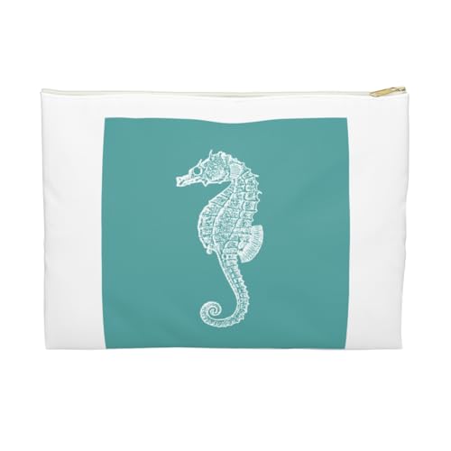 3dRose Teal blue seahorse print Sea Horse Ocean marine beach aquarium aquatic Accessory Pouch Large - size: Large