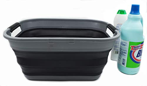 SAMMART 17.5L (4.6 Gallon) Small Collapsible/Foldable/Pop Up/Portable Washing Tub/Storage Basket, Water Capacity 13.5L (1, Grey/Black) - color: Grey/Black