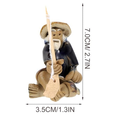 DOITOOL 2 Pcs Mini Fisherman Figurine Ceramic Mudmen Statue for Bonsai Figurines Accessories Asian Zen Aquarium Decor Micro Landscape Fairy Garden Ornament Fish Tank Fishing Miniature