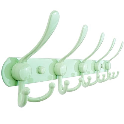 Dseap Coat Rack Wall Mounted - 5 Tri Hooks, Heavy Duty, Stainless Steel, Metal Coat Hook Rail for Coat Hat Towel Purse Robes Mudroom Bathroom Entryway, Green - color: Green, size: L=16" (1 Pcs)