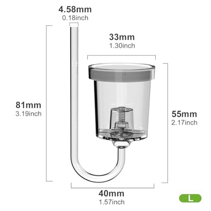 FZONE Acrylic Aquarium CO₂ Diffuser with Built-in Check Valve & Bubble Counter, Syringe & Suction Cup – Fine Bubble CO₂ Delivery for Planted Tanks (L-33mm) - size: L-33mm