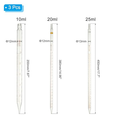 PATIKIL Graduated Dropper Pipettes Kit, 3 Pack 10ml/20ml/25ml Borosilicate Glass Pipette with Rubber Squeeze Bulb for Transfer Liquid for Lab, Chemistry - size: 10ml/20ml/25ml
