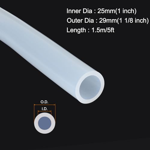 MECCANIXITY 5ft Clear Silicone Rubber Tubing 1" ID 1 1/8" OD Plastic Tube Flexible Air Hose for Brewing, Wine Making, Pump Siphon, 25mm x 29mm, with 2pcs Clamps - size: 5ft