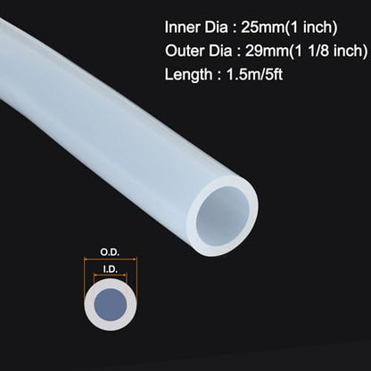 MECCANIXITY 5ft Clear Silicone Rubber Tubing 1" ID 1 1/8" OD Plastic Tube Flexible Air Hose for Brewing, Wine Making, Pump Siphon, 25mm x 29mm, with 2pcs Clamps - size: 5ft