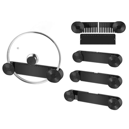 New Upgrade 4 Pack Adjustable Pot Lid Holder, Lid Organizer Fits 6" to 14" Lids, with Screw Hole Position and Sticky Wall Mounted Lid Storage Kitchen Cabinets, Cabinet Doors (Black) - color: Black