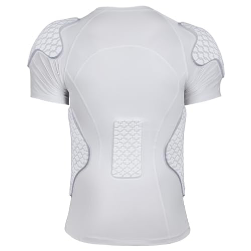 New Football Rib Chest Protector Shirt Padded Compression Shirts 6 Pads Adult Sizes Dark Black - color: White, size: Medium