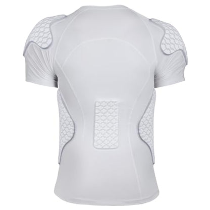 New Football Rib Chest Protector Shirt Padded Compression Shirts 6 Pads Adult Sizes Dark Black - color: White, size: XX-Large