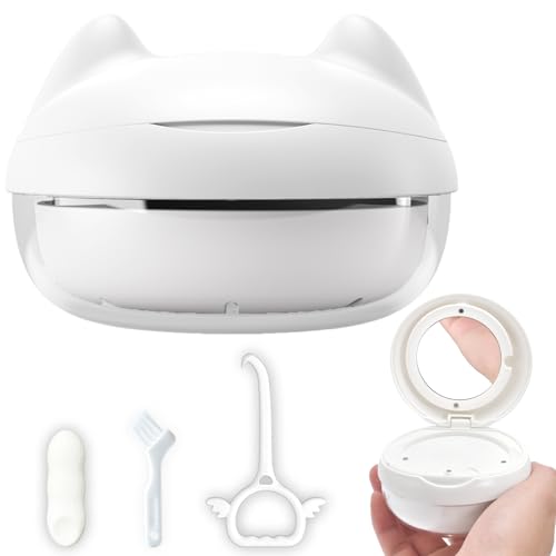 Retainer Case Denture Bath Case Basket Mirror Leak-proof White Cat - color: White Cat