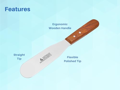Dental Lab Spatula - 8" 11R Straight Set of 3 - Stainless Steel Plaster & Alginate Mixing Tools with Wooden Handle for Dental Labs