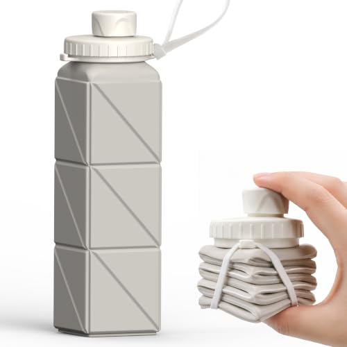 BEAUTAIL Collapsible Water Bottles 21oz/610mL, Silicone Travel Water Bottle | BPA Free, Leakproof & Reusable, Foldable Water Bottle for Traveling, Hiking, Gym, School, Sports, Outdoor, 1-Pack, Starlight - color: Starlight