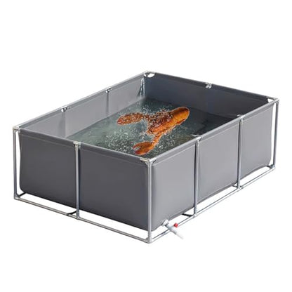 Large Outdoor Fish Holding Tank with Drain Valve, Canvas Fish Pond.Large Outdoor Fish Holding Tank Above Ground PVC Pool Pond for Koi & Turtles Durable Steel Frame Aquarium Liners Ideal for