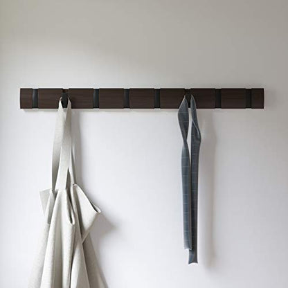 Umbra Flip Coat Rack, Wall Mount 8-Hook, Space Saving, Walnut/Black - color: Walnut/Black, size: 8 hook