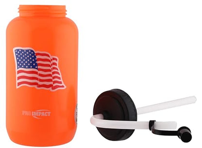 Squeezable Water Bottle Bendable Long Straw - LDPE BPA Free Plastic - Hydration for Baseball Hockey Gym MMA Yoga Boxing Cycling Softball Football Lacrosse (35.5 Oz.) - style: Orange American Flag