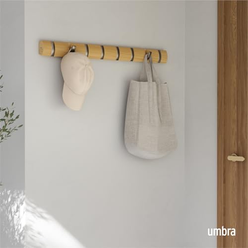 Umbra Flip Coat Rack, Wall Mount 8-Hook, Space Saving, Natural/Nickel - color: Natural, size: 8 hook