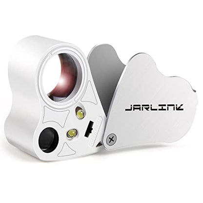 JARLINK 30X 60X Illuminated Jewelers Loupe Magnifier, Foldable Jewelry Magnifier with Bright LED Light for Gems, Jewelry, Coins, Stamps, etc - color: White