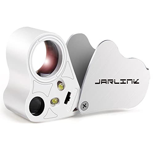 JARLINK 30X 60X Illuminated Jewelers Loupe Magnifier, Foldable Jewelry Magnifier with Bright LED Light for Gems, Jewelry, Coins, Stamps, etc - color: White