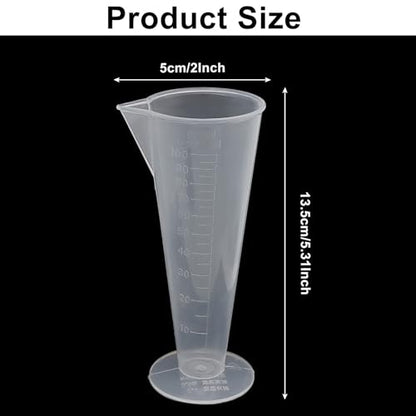 Waziaqoc 2 Pack 100ml/3.4oz Clear Plastic Graduated Measuring Cup with Cone Shape for Accurate Kitchen, Laboratory, Cooking & DIY Projects