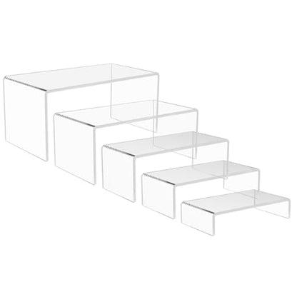 5 Pack acrylic display stand, Acrylic Display Risers, 5 Sizes Clear Product Stand, Jewelry Display Riser Shelf Showcase Fixtures For Collectibles Display, Figure Display - 6.8" to 10"