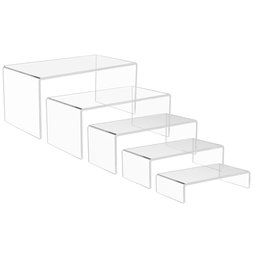 5 Pack acrylic display stand, Acrylic Display Risers, 5 Sizes Clear Product Stand, Jewelry Display Riser Shelf Showcase Fixtures For Collectibles Display, Figure Display - 6.8" to 10"