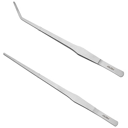 Aquarium Tweezers Extra Long 15 inches Feed Tong clamps - FEITA Straight and Curved Stainless Steel 38cm Tweezers Set for Fish Tank Plants Aquascape Tools & Reptile Feeding Tongs - Sliver 2Pcs