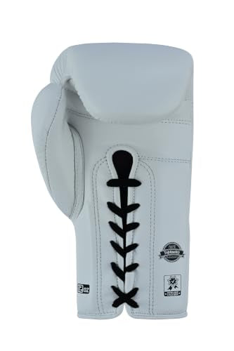 Aura 100 Full Grain Leather Lace Up Boxing Gloves for Men & Women – Professional Training, Sparring, Competition, Muay Thai, Kickboxing & Heavy Bag Gloves - color: White, size: 12 OZ