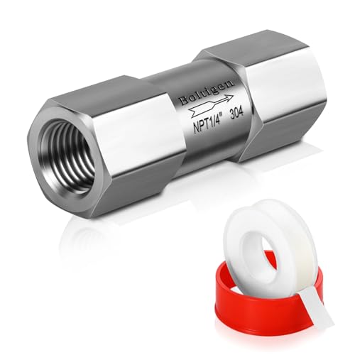 1/4inch NPT Female Spring Check Valve, Stainless Steel 304 One Way No Return Check Valve, Air Compressor Backflow Prevention, Inline Poppet Check Valve for Horizontal, Vertical Installation - size: 1/4'' NPT
