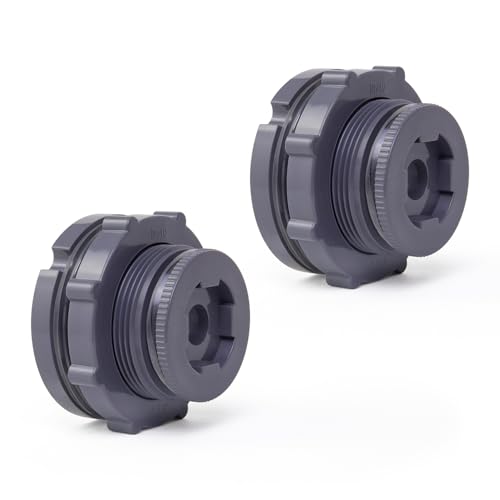 ChillWaves PVC Bulkhead Fitting 1-1/2" Double Thread Connector Adapter with Plugs for Water Tank, Aquariums, Rain barrels(2-PACK)
