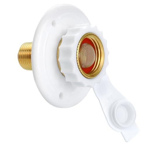 RV Water Inlet Replacement,RV City Water Inlet with Check Valve,City Water Fill Inlet Flange Brass Fresh City Water Inlet Connection for RV Camper Trailer Marine Motorhome,White - color: White