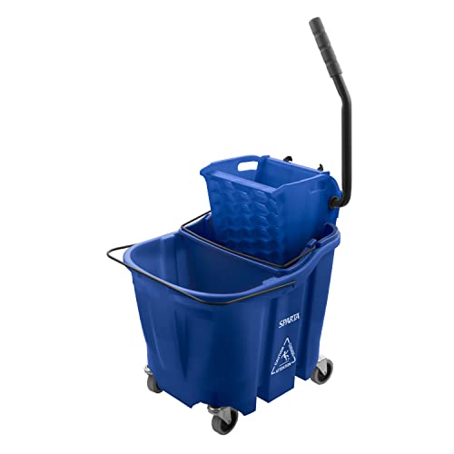 SPARTA OmniFit Mop Bucket System, Durable Mop Bucket, Side Press Wringer, and Soiled Water Insert, Floor Cleaning Essentials for Commercial and Home Use, 35 Qt Capacity, 1 Count, Blue - color: Blue