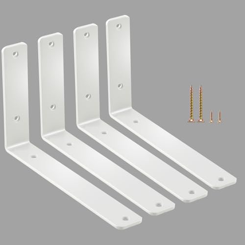 4 Pack - L 6" x H 4" x W1.5, 5mm Thick White L Shelf Bracket, Iron Shelf Brackets, Metal Shelf Brackets, Floating Shelf, Shelf Supports with Screws - size: 6''x4'', style: White 4 Pack