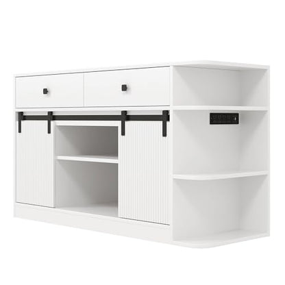75 Gallon Fish Tank Stand with RGB LED & 6-Outlet Charging Station, 55-75 Gallon Aquarium Cabinet with Sliding Doors, 1200 lbs Capacity, White - color: White, size: 55.1"L x 19.6"W x 32.2"H